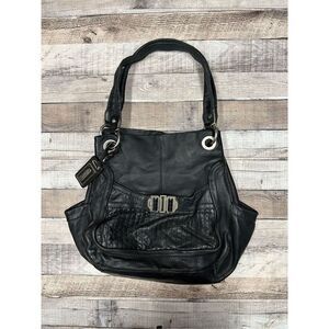 B Makowsky Large Black Bohemian y2k Style Leather Shoulder Hobo Bag Tote Purse